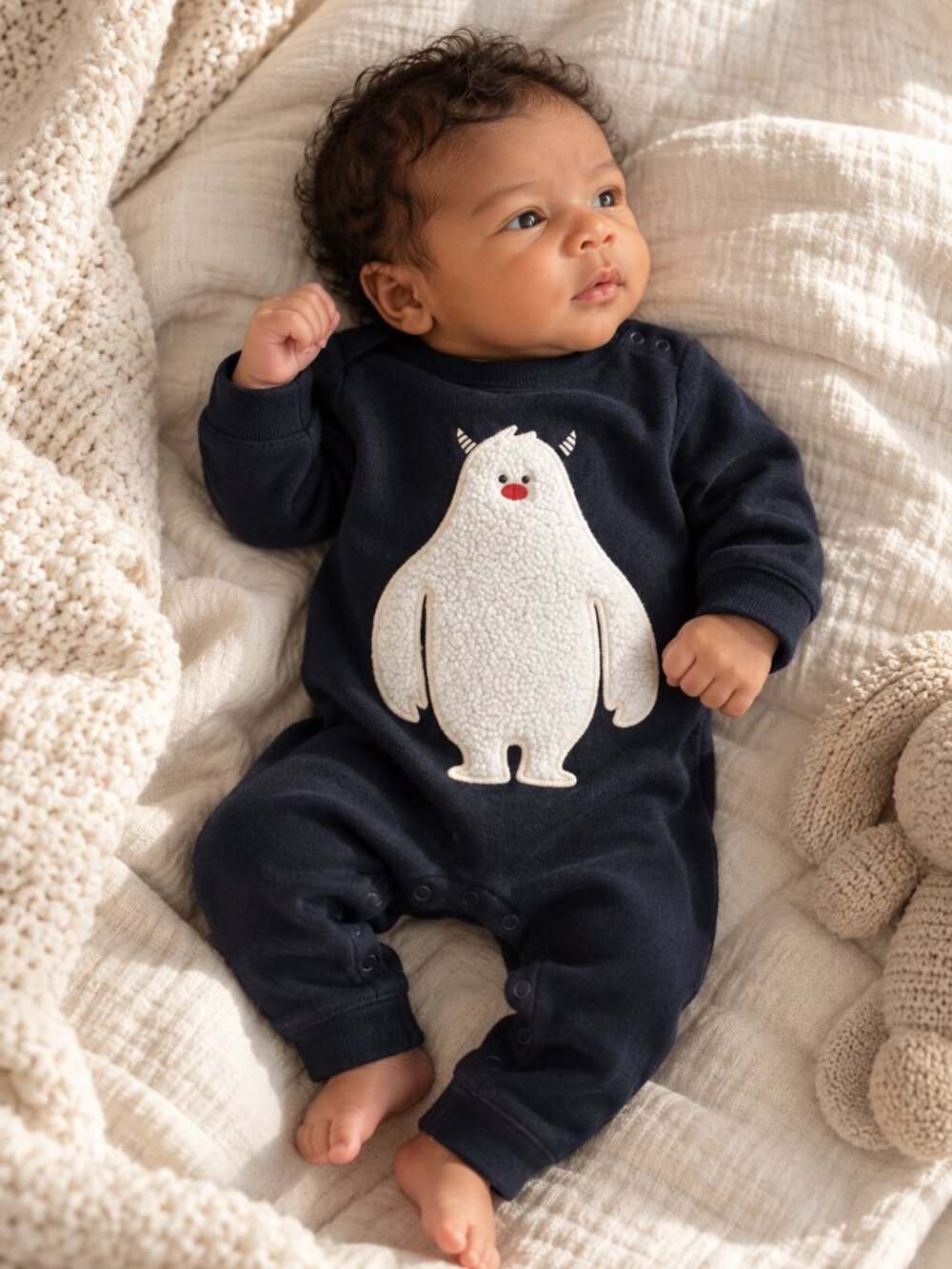 Baby Gap Navy Blue Yeti Monster Fleece One Piece Romper Newborn